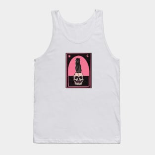 Cat sitting on skull black and pink Tank Top